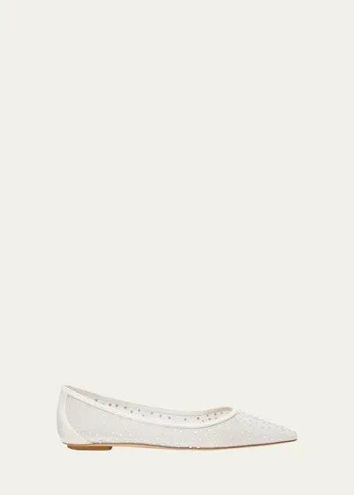 Stuart Weitzman Emilia Crystal Mesh Ballerina Flats In White