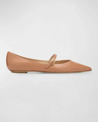 Stuart Weitzman Emilia Leather Mary Jane Ballerina Flats In Tan