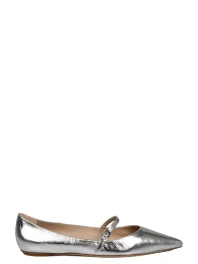 Stuart Weitzman Emilia Mary Jane Ballerina Flats In Silver