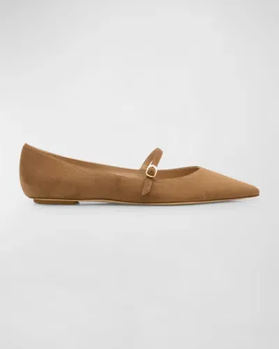 Stuart Weitzman Emilia Suede Mary Jane Ballerina Flats In Khaki