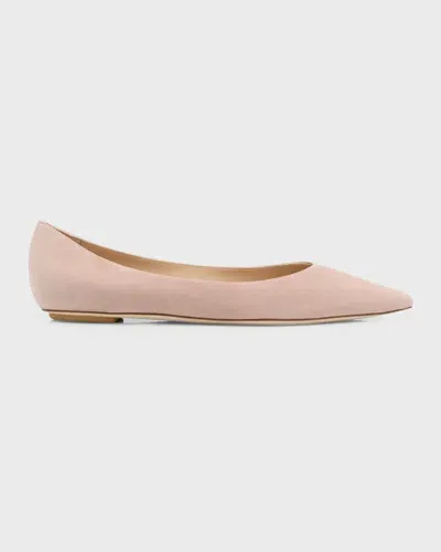 Stuart Weitzman Emilia Suede Point-toe Ballerina Flats In Fawn