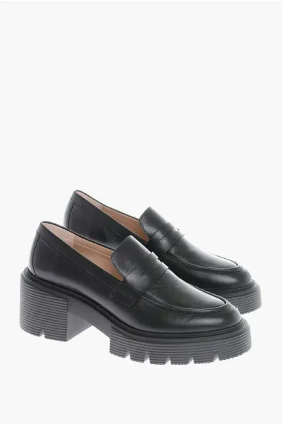 Stuart Weitzman Leather Loafers With Tank Sole In Black