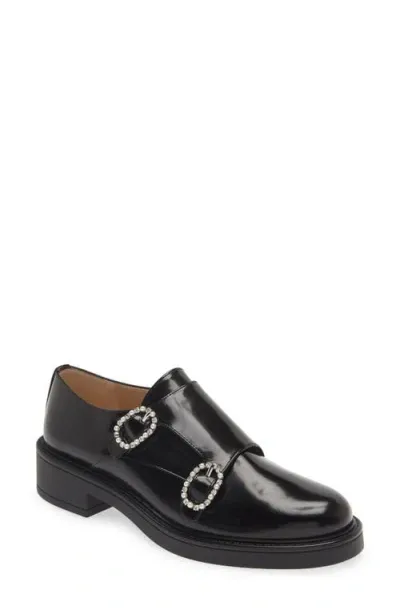 Stuart Weitzman Leighton Monk Strap Shoe In Black Spazzolato