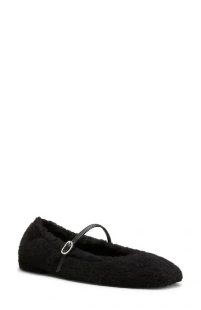 Stuart Weitzman Lennox Genuine Shearling Ballet Flat In Black