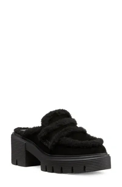 Stuart Weitzman Lennox Genuine Shearling Trim Platform Loafer In Black