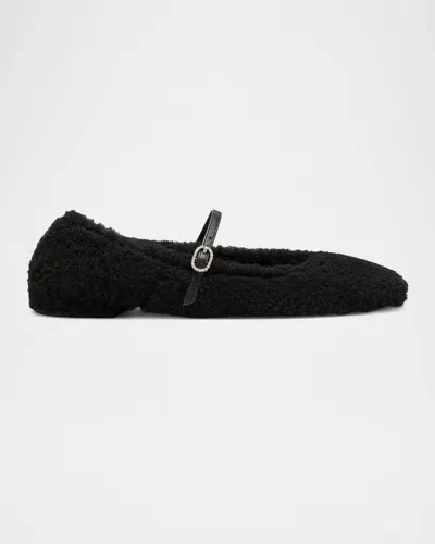 Stuart Weitzman Lennox Shearling Mary Jane Ballerina Flats In Black