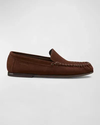 Stuart Weitzman Men's Montauk Suede Venetian Moccasins In Dark Brown