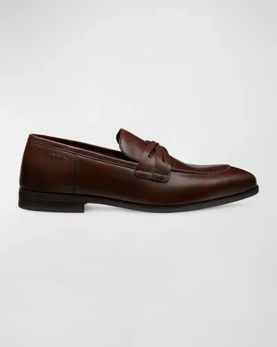 Stuart Weitzman Men's Simon Crisscross Leather Penny Loafers In Bordo