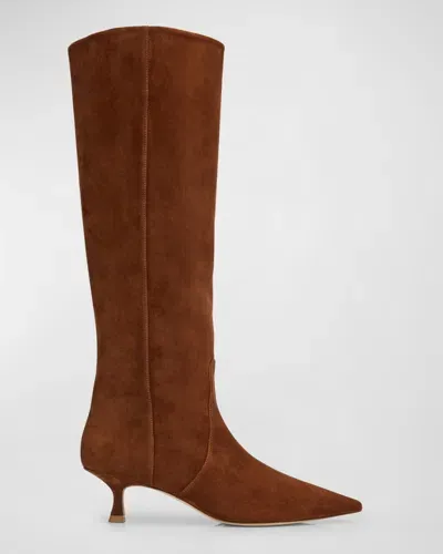 Stuart Weitzman Naomi Suede Kitten Tall Boots In Deep Coffee