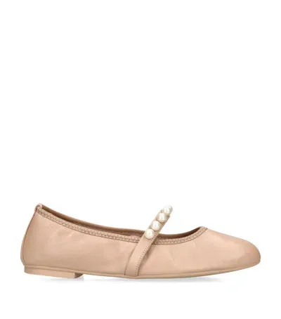 Stuart Weitzman Pearl-embellished Goldie Ballet Flats In Beige