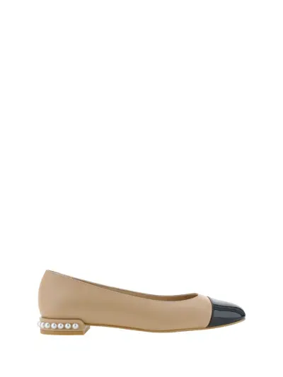 Stuart Weitzman Imitation Pearl Embellished Flat In Abobe/black