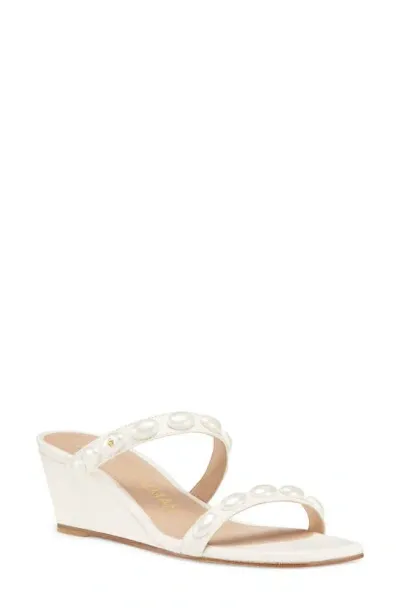 Stuart Weitzman Pearlita Leather Two-band Wedge Sandals In Seashell