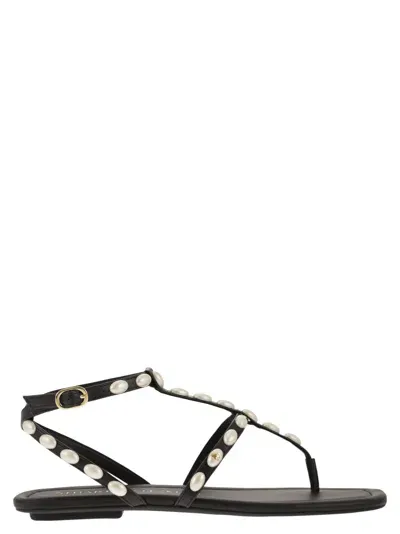 Stuart Weitzman Pearlita Stud T-strap Sandals In Black