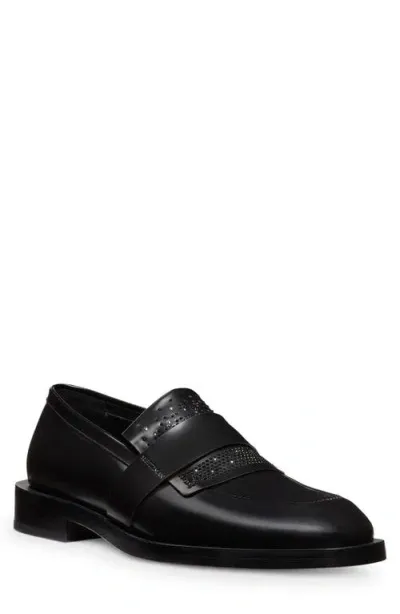 Stuart Weitzman Royce Runaway Kiltie Loafer In Black/black Multi