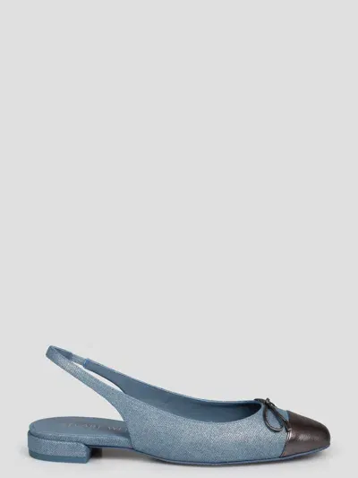 Stuart Weitzman Sleek Bow Slingback Flat Ballerina In Blue