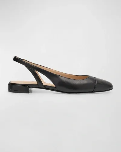 Stuart Weitzman Sleek Leather Slingback Ballerina Flats In Black