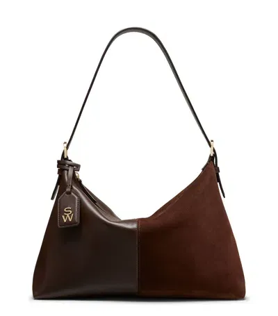 Stuart Weitzman , Stuart 5050 Shoulder Bag, Bags, Walnut, Calf Leather/textured Suede In Gold