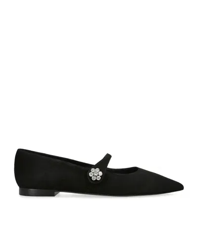 Stuart Weitzman Suede Fleur Mary Jane Flats In Black