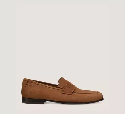 Stuart Weitzman Men's Club Suede Penny Loafers In Camel