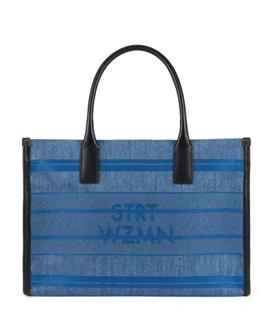 Stuart Weitzman , Sw Tote, Bags, Washed, Sw Embroidery Denim Logo In Blue