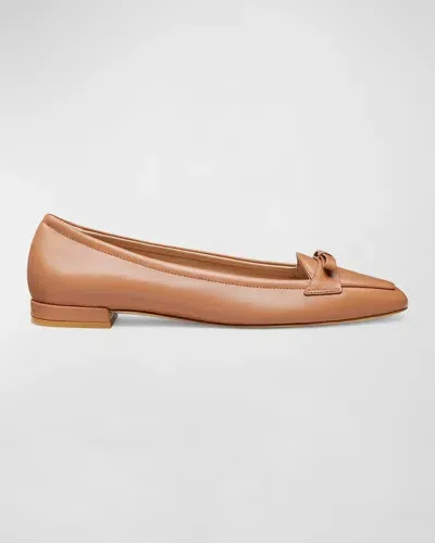 Stuart Weitzman Tully Leather Bow Ballerina Loafers In Tan