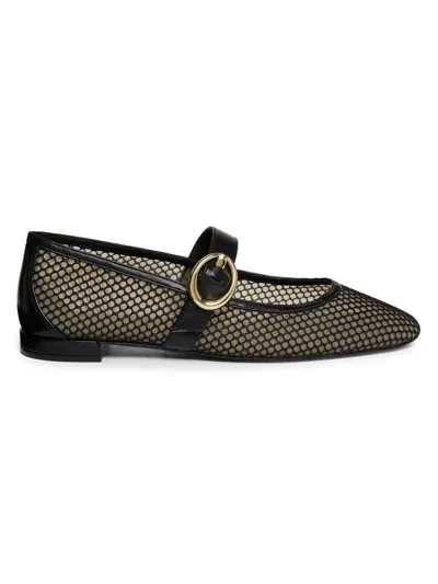 Stuart Weitzman Arabella Mesh Mary Jane Ballerina Flats In Black