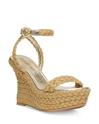 Stuart Weitzman Braida Strap Espadrille Wedge Sandals In Gold In Gold/natural