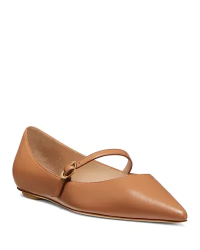 Stuart Weitzman Emilia Leather Mary Jane Ballerina Flats In Tan