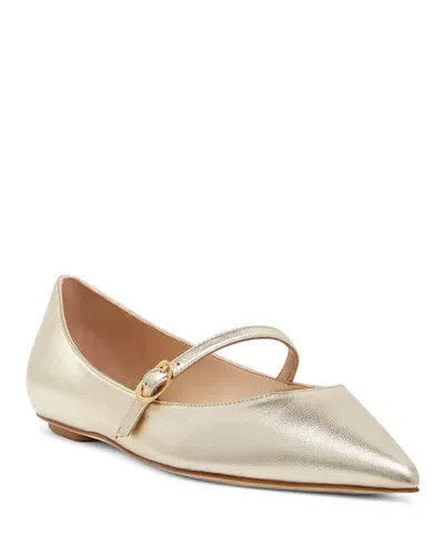 Stuart Weitzman Emilia Metallic Mary Jane Ballerina Flats In Light Gold