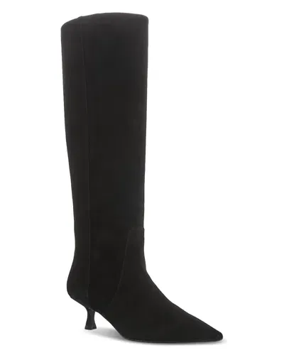 Stuart Weitzman Naomi Suede Kitten Tall Boots In Black