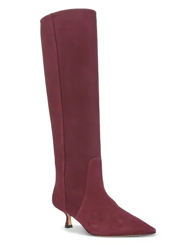 Stuart Weitzman Naomi Suede Kitten Tall Boots In Cabernet