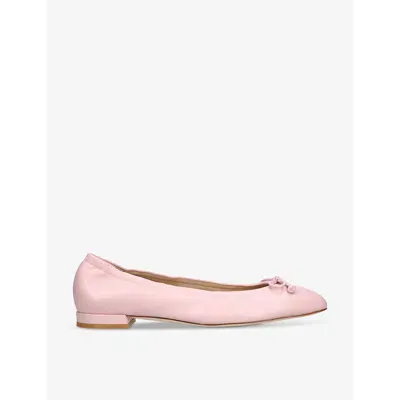 Stuart Weitzman Womens Pale Pink Bria Bow-embellished Leather Ballet Flats