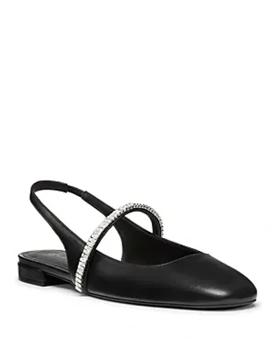 Stuart Weitzman Leather Embellished Stefanie Slingback Flats In Black