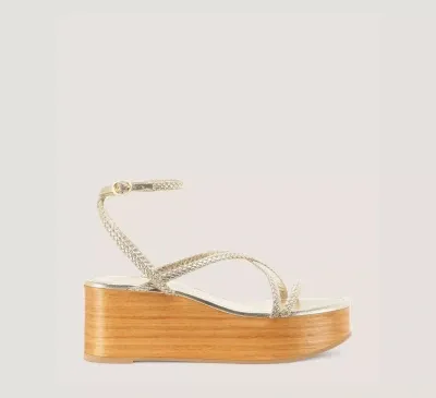 Stuart Weitzman Wovette Wedge In Light Gold & Sand