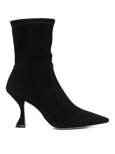 Stuart Weitzman Xcurve 85 Sock Bootie In Black