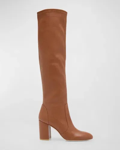 Stuart Weitzman Yuliana Leather Knee Boots In Briddle Brown