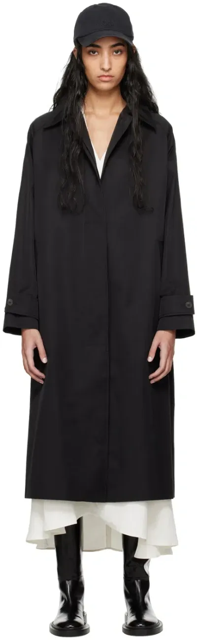 Studio Nicholson Black Holin Trench Coat In Black Grape