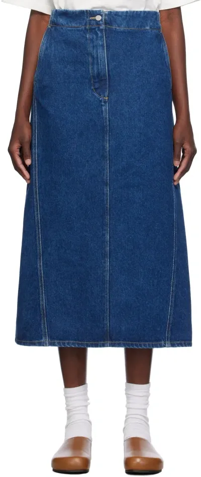 Studio Nicholson Blue Garner Denim Midi Skirt In Indigo Wash