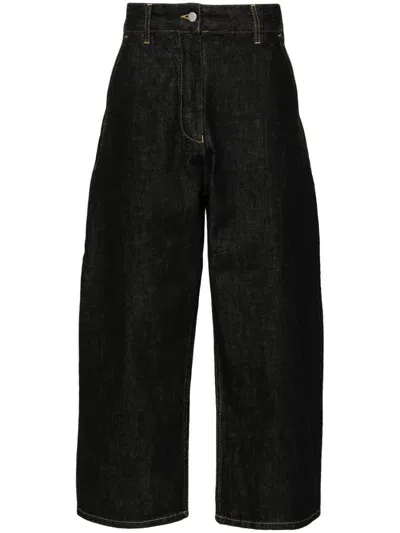 Studio Nicholson Pre Wide Leg Denim Cropped Jeans In Black