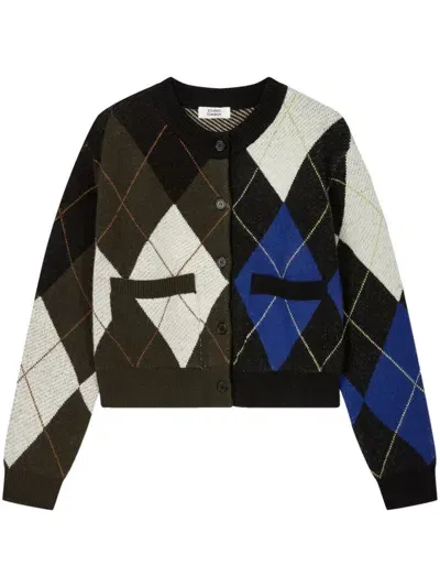 Studio Tomboy Colour-block Argyle Cardigan In Black