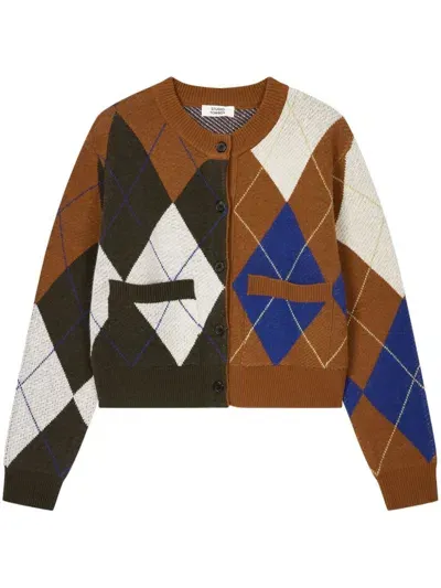 Studio Tomboy Colour-block Argyle Cardigan In Brown