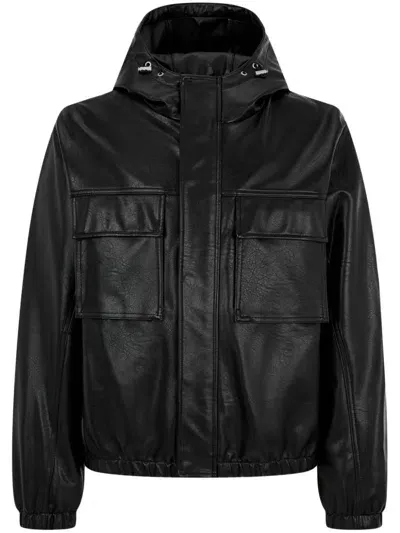 Studio Tomboy Faux-leather Hooded Jacket In Black