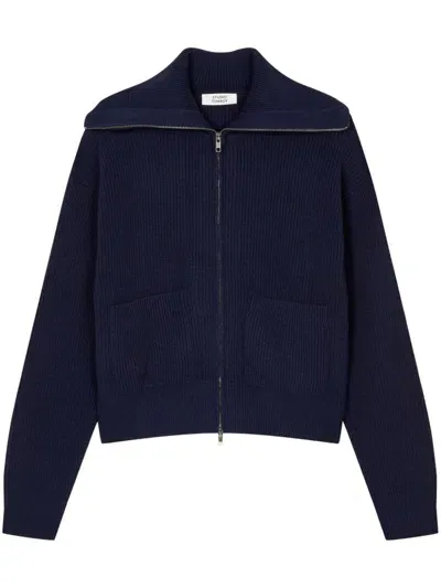 Studio Tomboy Oversize-collar Zip-front Cardigan In Blue