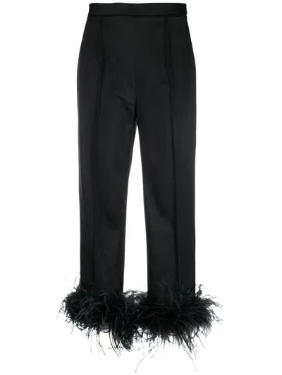 Styland Feather-trim Cropped Trousers In Black