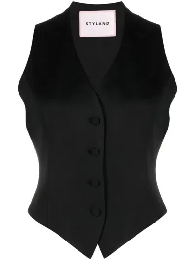 Styland Organic Wool Buttoned-up Waistcoat In Schwarz