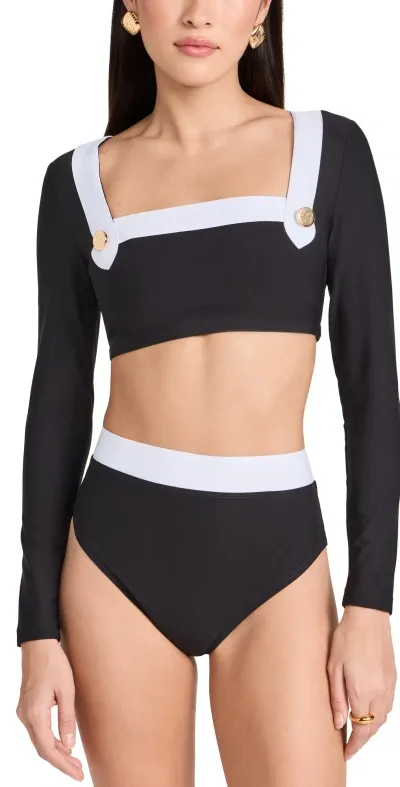 Stylest Dreamsculpt Long Sleeve Crop Top Caviar/blanc Black/white