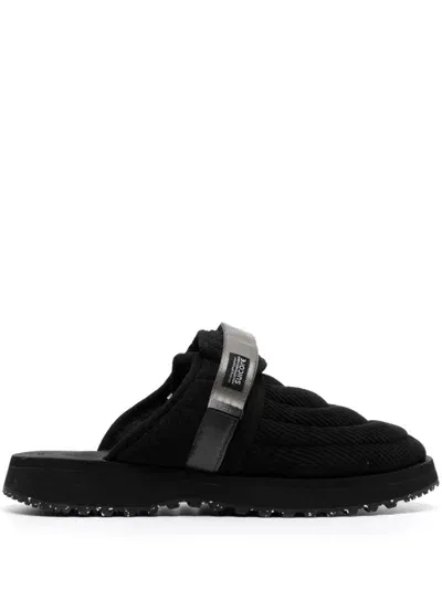 Suicoke Zavo Touch-strap Corduroy Slippers In 黑色