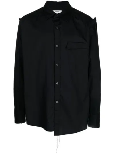 Sulvam Asymmetric Distressed Drop-shoulder Shirt In Black