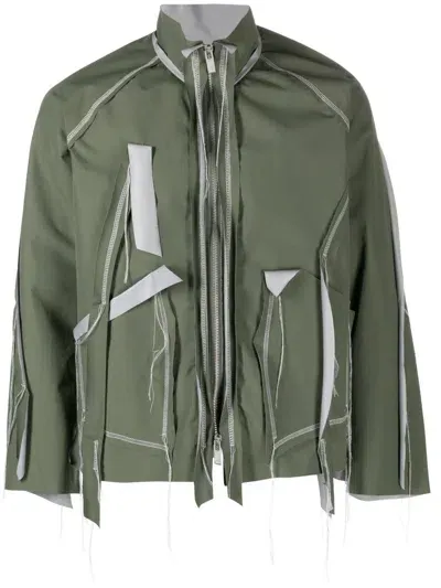 Sulvam Distressed Layered Jacket In Green