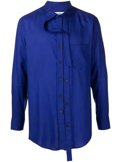 Sulvam Strap-detailing Button-up Shirt In Blue